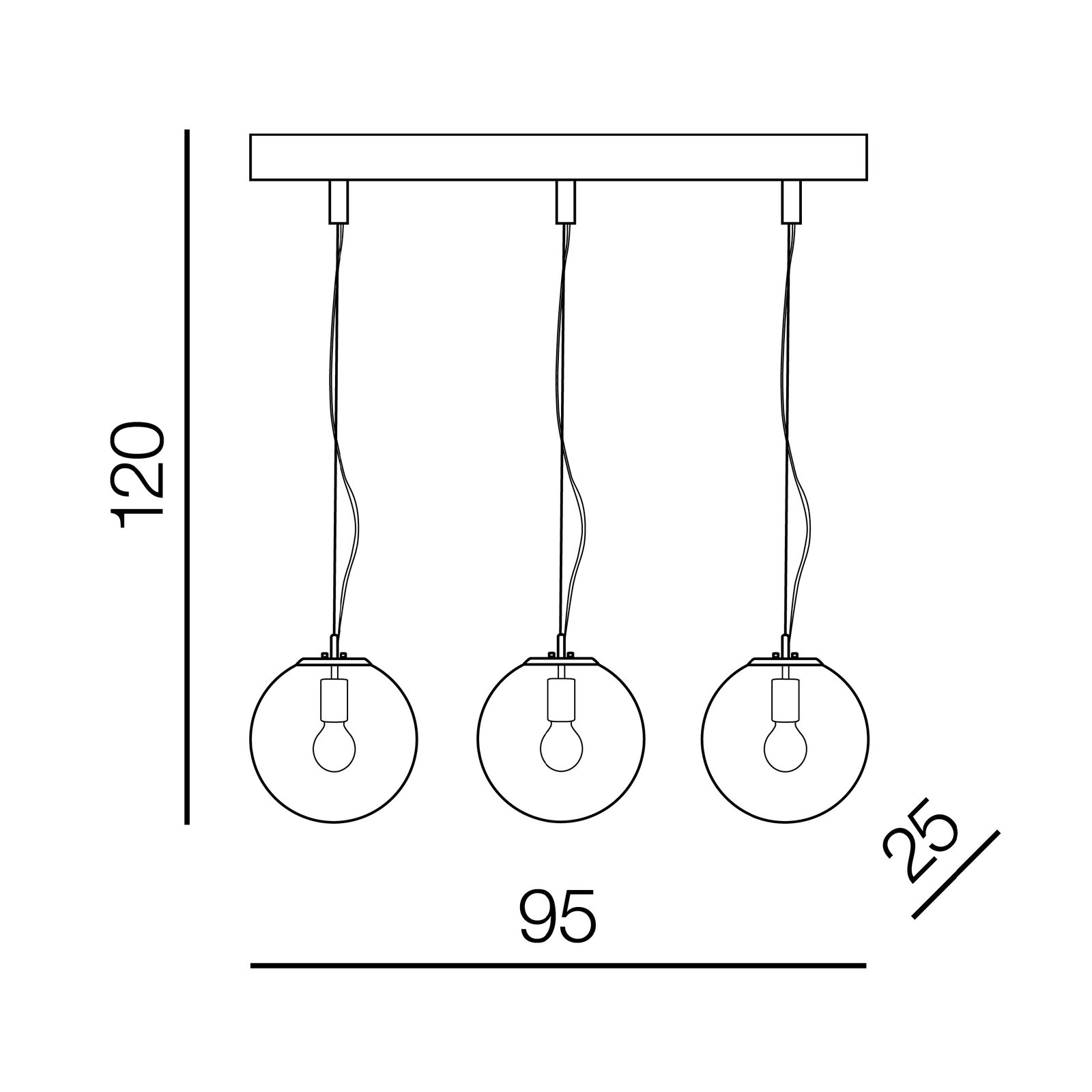 Lampa wisząca IRIS 3 LINE CHROME - Wymiary